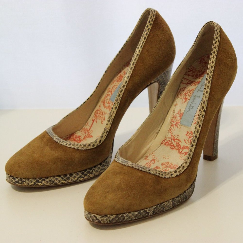Paul Smith Pumps Brown Suede and Snake Print Heels